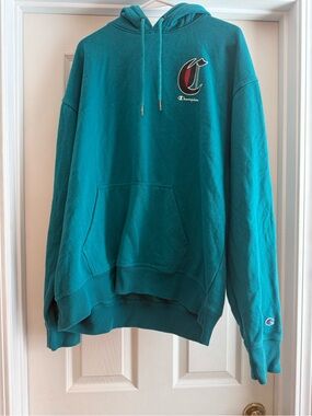 Champion Teal Crewneck Hoodie with Small Logo